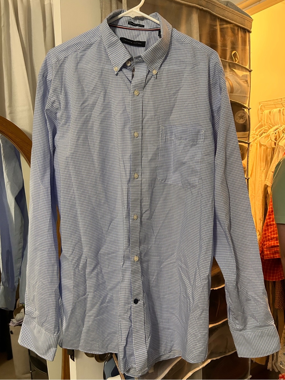 Tommy Hilfiger Men’s Light Blue Gingham Button-Down Shirt